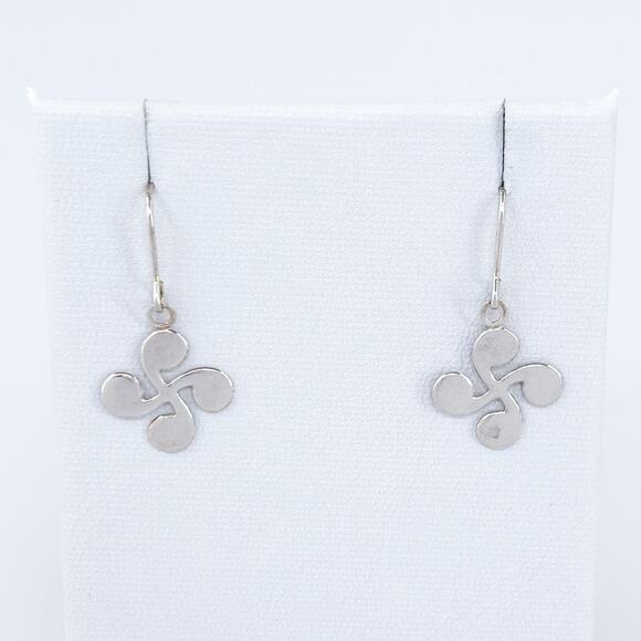 Vintage Sterling Silver 925 Basque Cross Lauburu Dangle Earrings - Picture 2 of 7